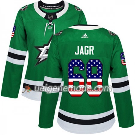 Dame Eishockey Dallas Stars Trikot Jaromir Jagr 68 Adidas 2017-2018 Kelly Grün USA Flag Fashion Authentic